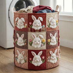 Bunny Patchwork Quilted Laundry Basket Bunny Lover Hamper Home Decor Gifts For Grandma