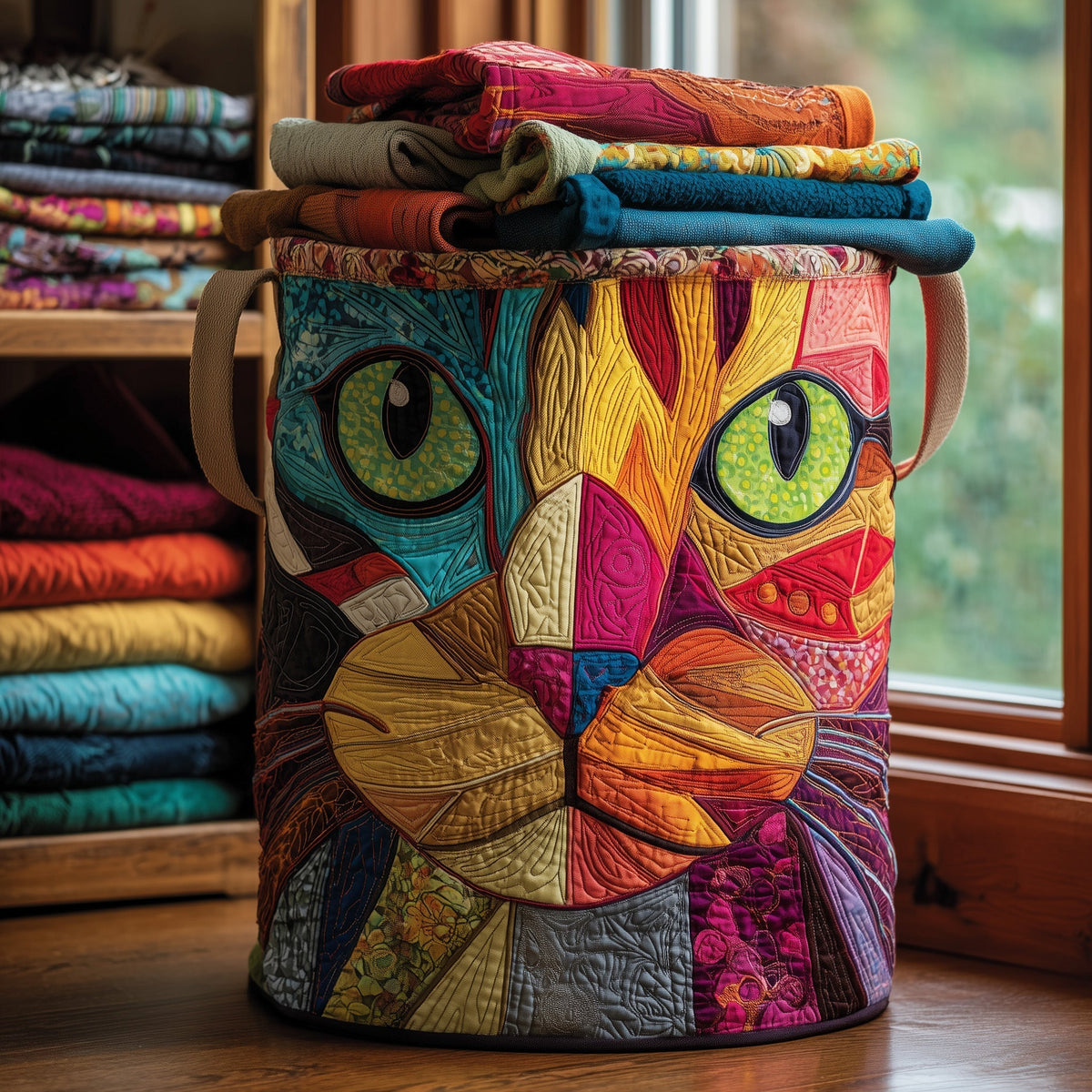 Cat Face Quilted Laundry Basket Cat Lover Hamper Charming Home Decor Ideas For Mom