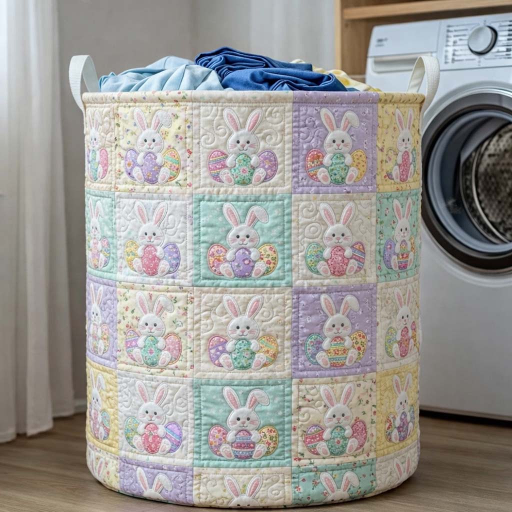 Easter Bunny Patchwork Quilted Laundry Basket Bunny Lover Laundry Hamper Decor Gift