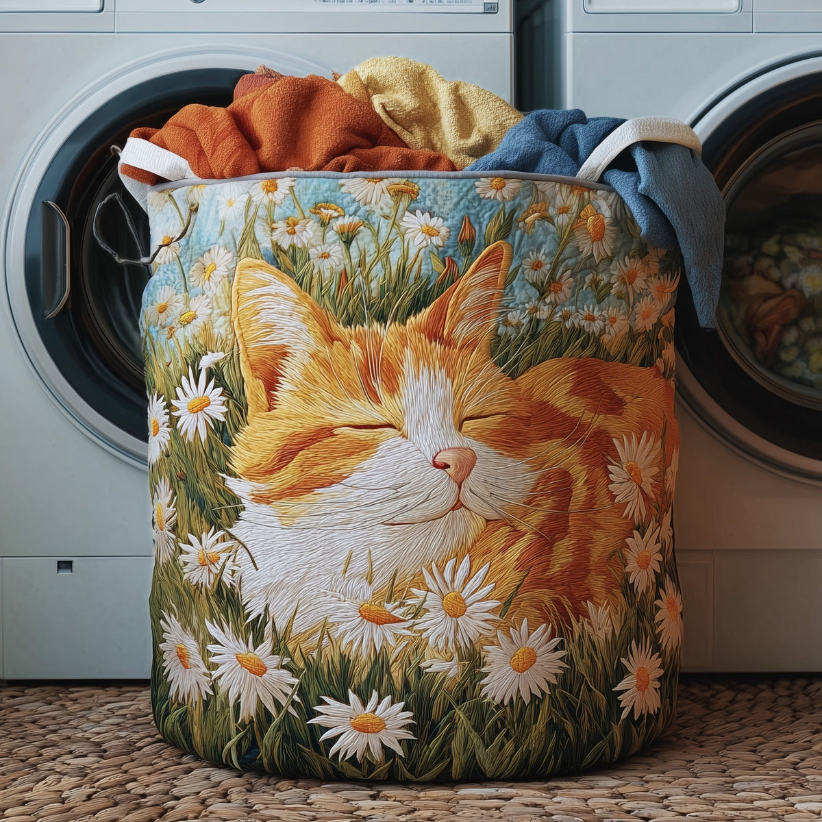 Cat Garden Quilted Laundry Basket Cat Lover Clothes Hamper Gift For Cozy Spaces