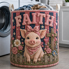 Faithful Piggy Garden Quilted Laundry Basket Piggy Lover Laundry Bin New Gift