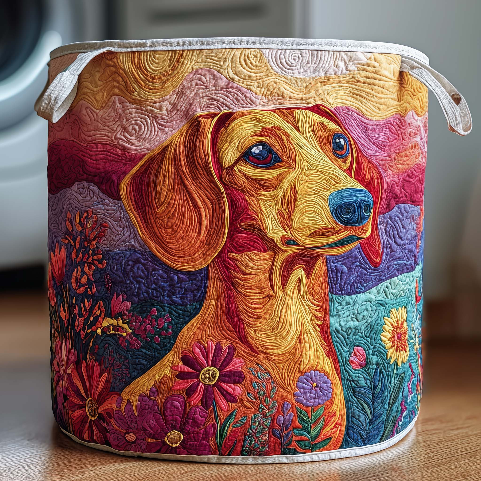 Dachshund Garden Quilted Laundry Basket Dachshund Lover Hamper Home Decor Gifts For Girlfriend