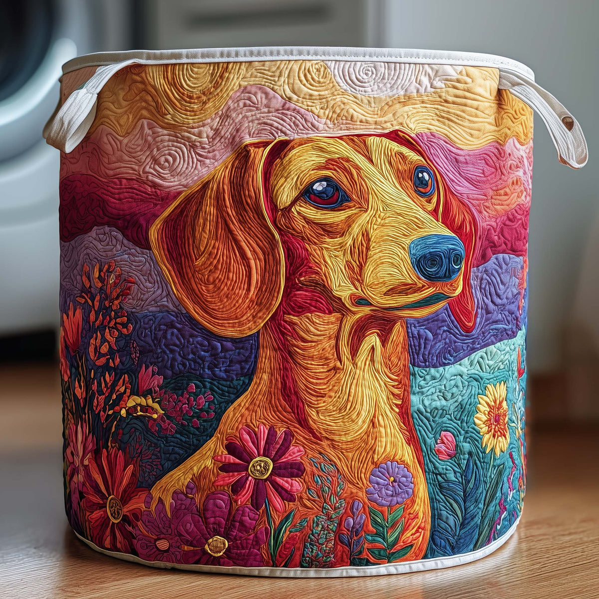 Dachshund Garden Quilted Laundry Basket Dachshund Lover Hamper Home Decor Gifts For Girlfriend