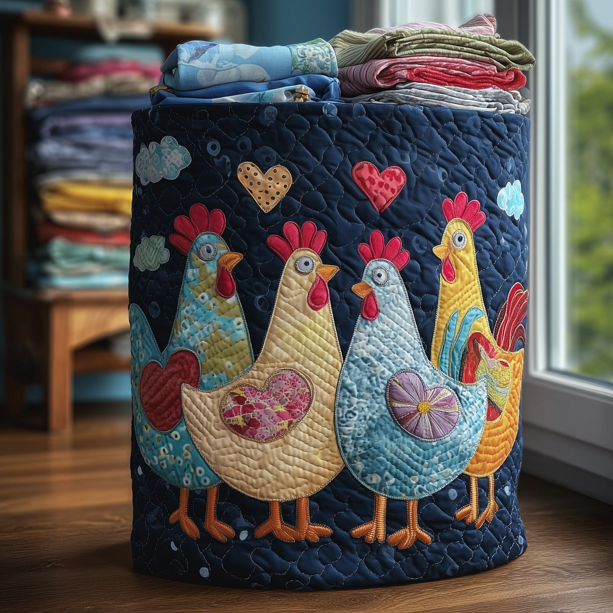 Chicken Patchwork Quilted Laundry Basket Chicken Lover Clothes Hamper Room Decor Gifts