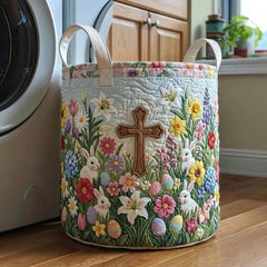 Easter Garden Quilted Laundry Basket Bunny Easter Cross Clothes Hamper Home Decor Gift