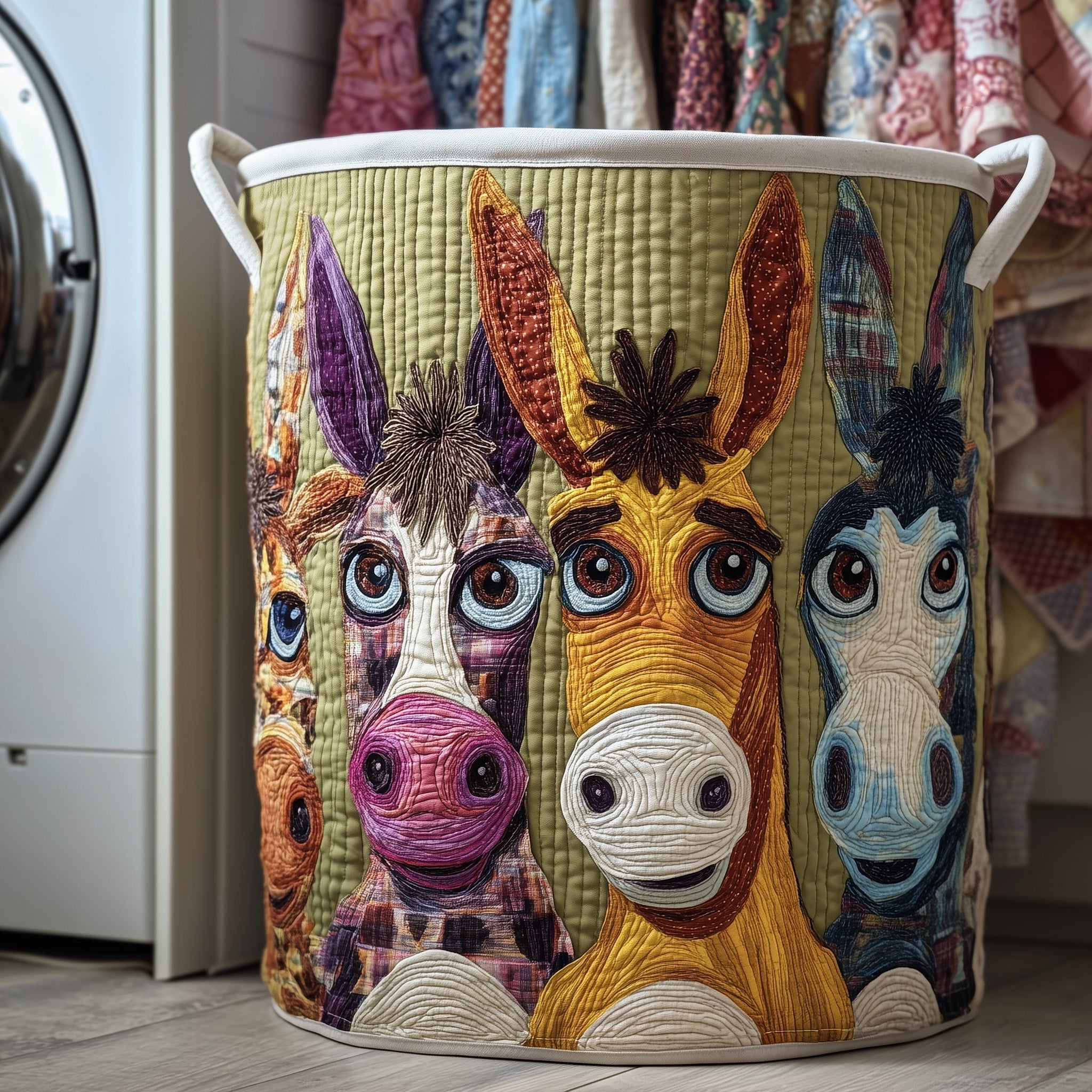 Donkey Friends Quilted Laundry Basket Donkey Lover Laundry Hamper Unique Decor Gift