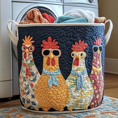 Cool Chickens Quilted Laundry Basket Chicken Lover Hamper Cozy Living Gift Ideas