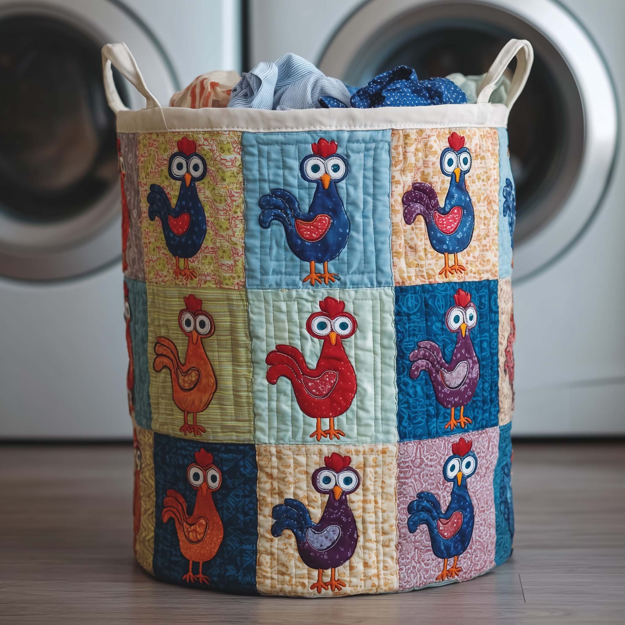 Chicken Patchwork Quilted Laundry Basket Chicken Lover Hamper Gifts For Home Lovers