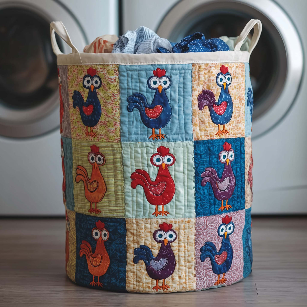 Chicken Patchwork Quilted Laundry Basket Chicken Lover Hamper Gifts For Home Lovers