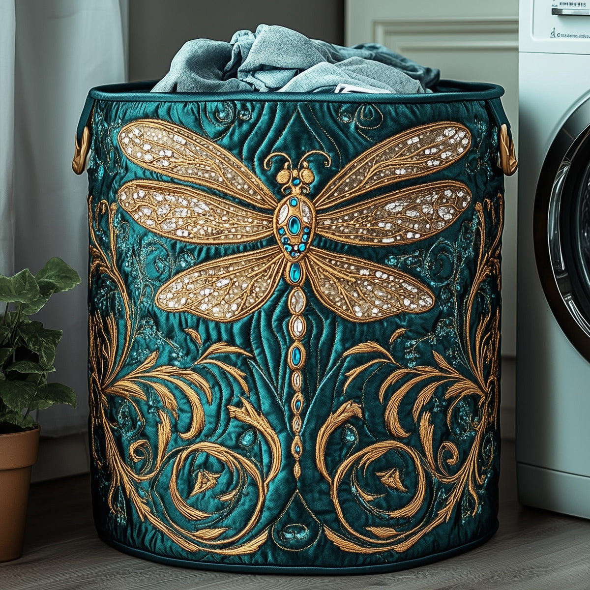 Dragonfly Elegance Quilted Laundry Basket Dragonfly Floral Hamper Pretty Room Decor For Her