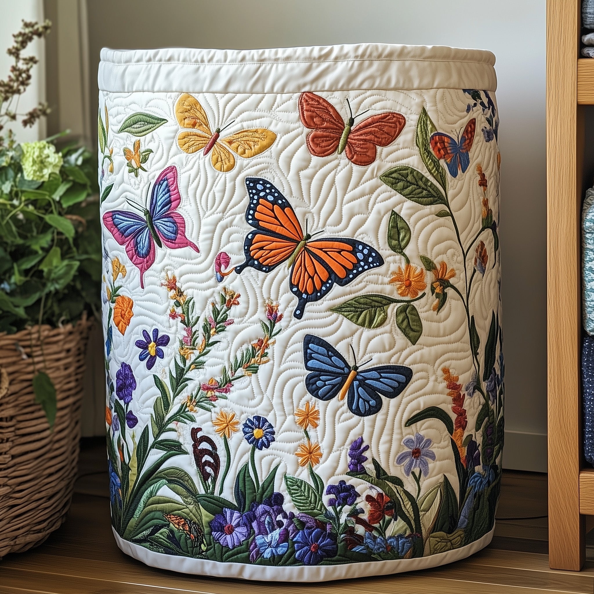 Butterfly Garden Quilted Laundry Basket Butterfly Floral Clothes Hamper Gifts For New Homes