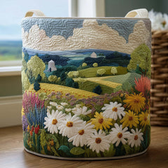 Daisy Wildflower Landscape Quilted Laundry Basket Floral Lands Laundry Hamper Gift For Her