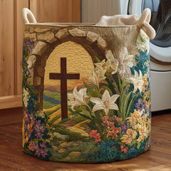 Easter Lily Cross Quilted Laundry Basket Cross And Lilies Hamper Gift For Mom Home Decor