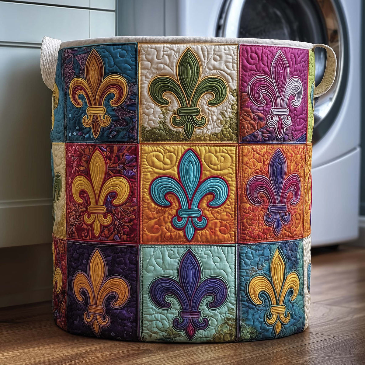 Fleur De Lis Quilted Laundry Basket Fleur De Lis Patchwork Clothes Hamper Top Decor Gift