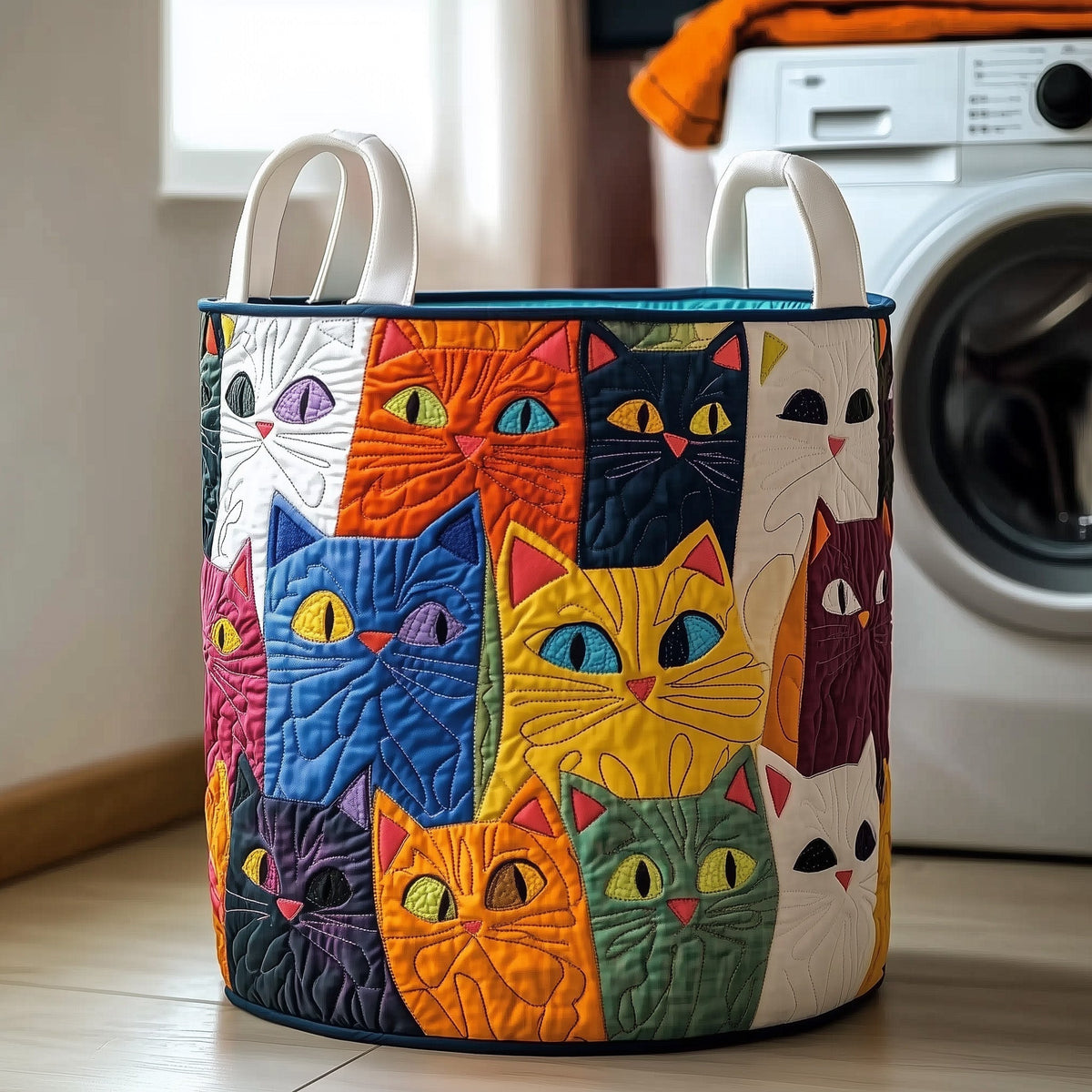 Cat Faces Quilted Laundry Basket Cat Lover Storage Basket Home Gift