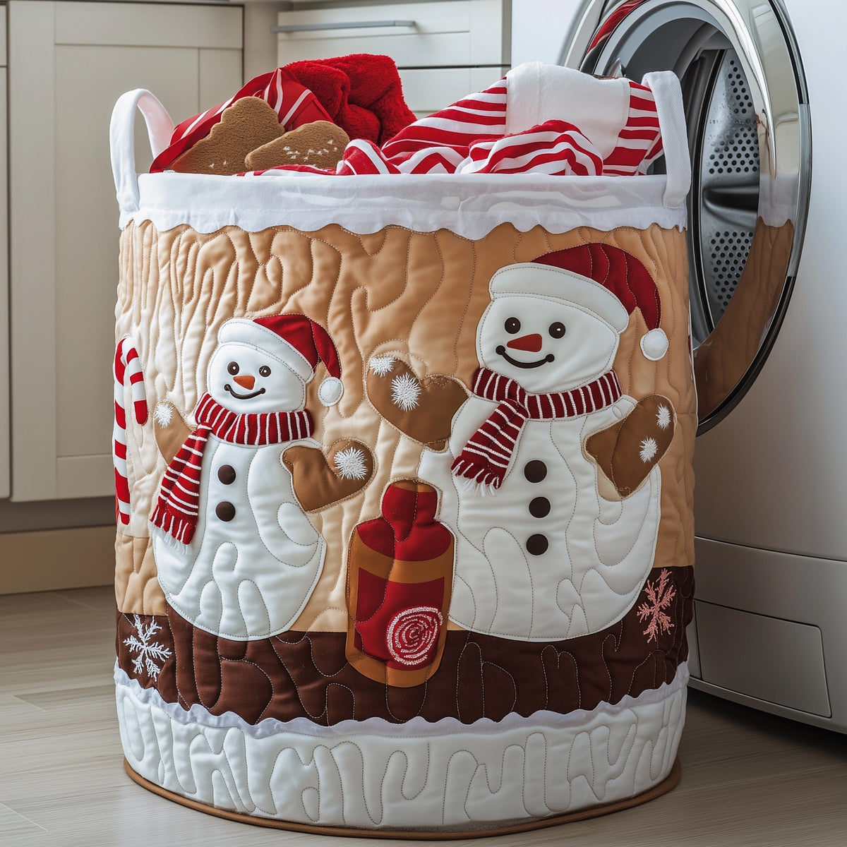 Christmas Snowman Quilted Laundry Basket Gingerbread Snowman Hamper Gift For Cozy Spaces