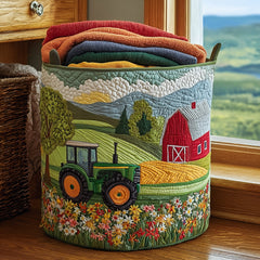 Farm Tractor Landscape Quilted Laundry Basket Tractor Barn Floral Storage Basket Top Gift