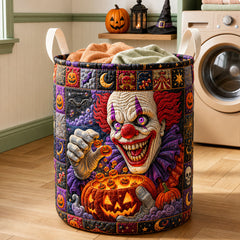 Creepy Clown Halloween Quilted Laundry Basket Clown Pumpkin Patch Laundry Hamper Cool Gift