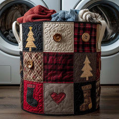 Christmas Patchwork Quilted Laundry Basket Christmas Tree Hamper Soft Cozy Home Decor For Her