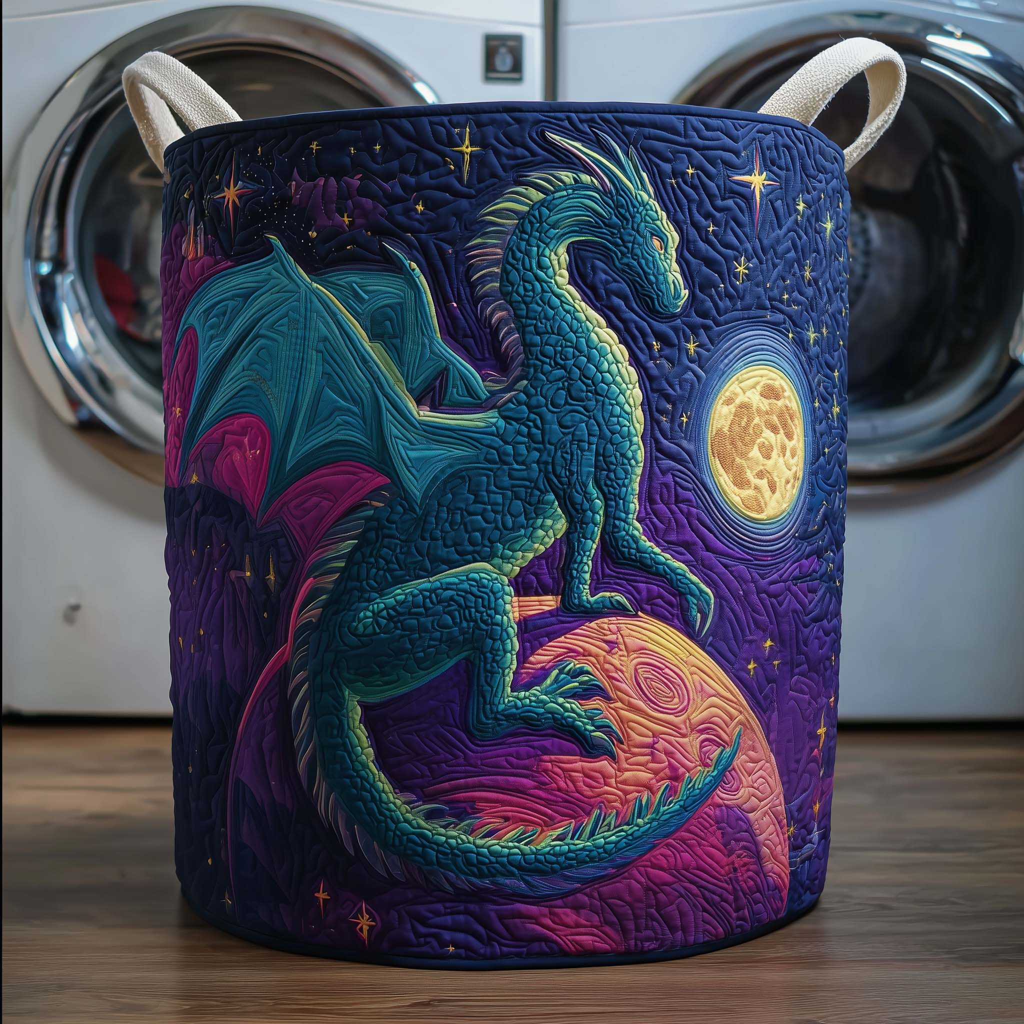 Cosmic Dragon Realm Quilted Laundry Basket Dragon Moon Laundry Hamper Best Home Gifts For Mom