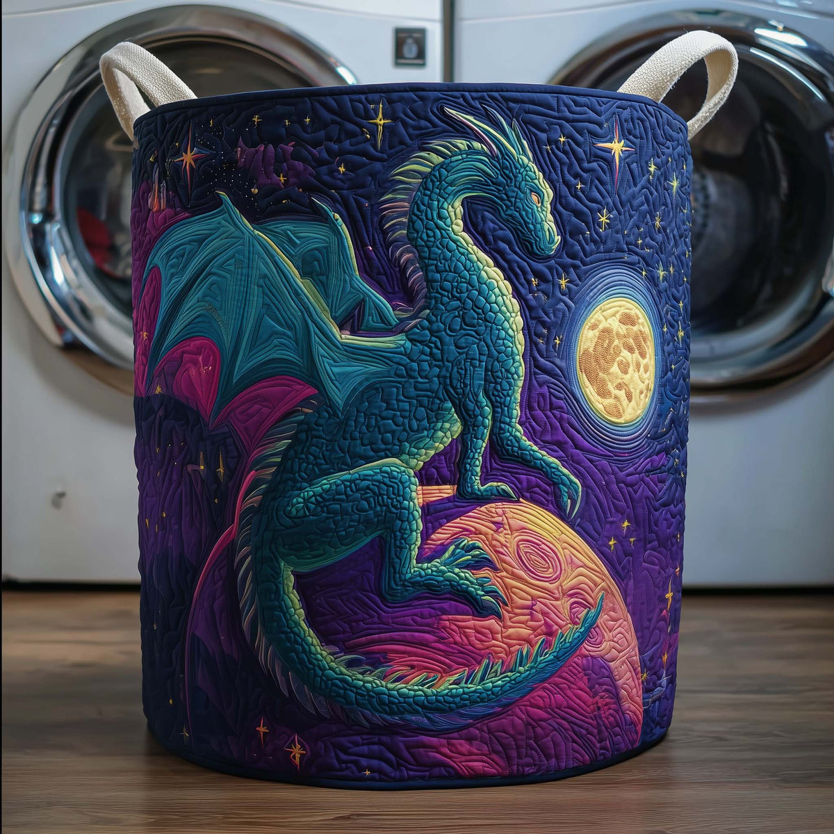 Cosmic Dragon Realm Quilted Laundry Basket Dragon Moon Laundry Hamper Best Home Gifts For Mom
