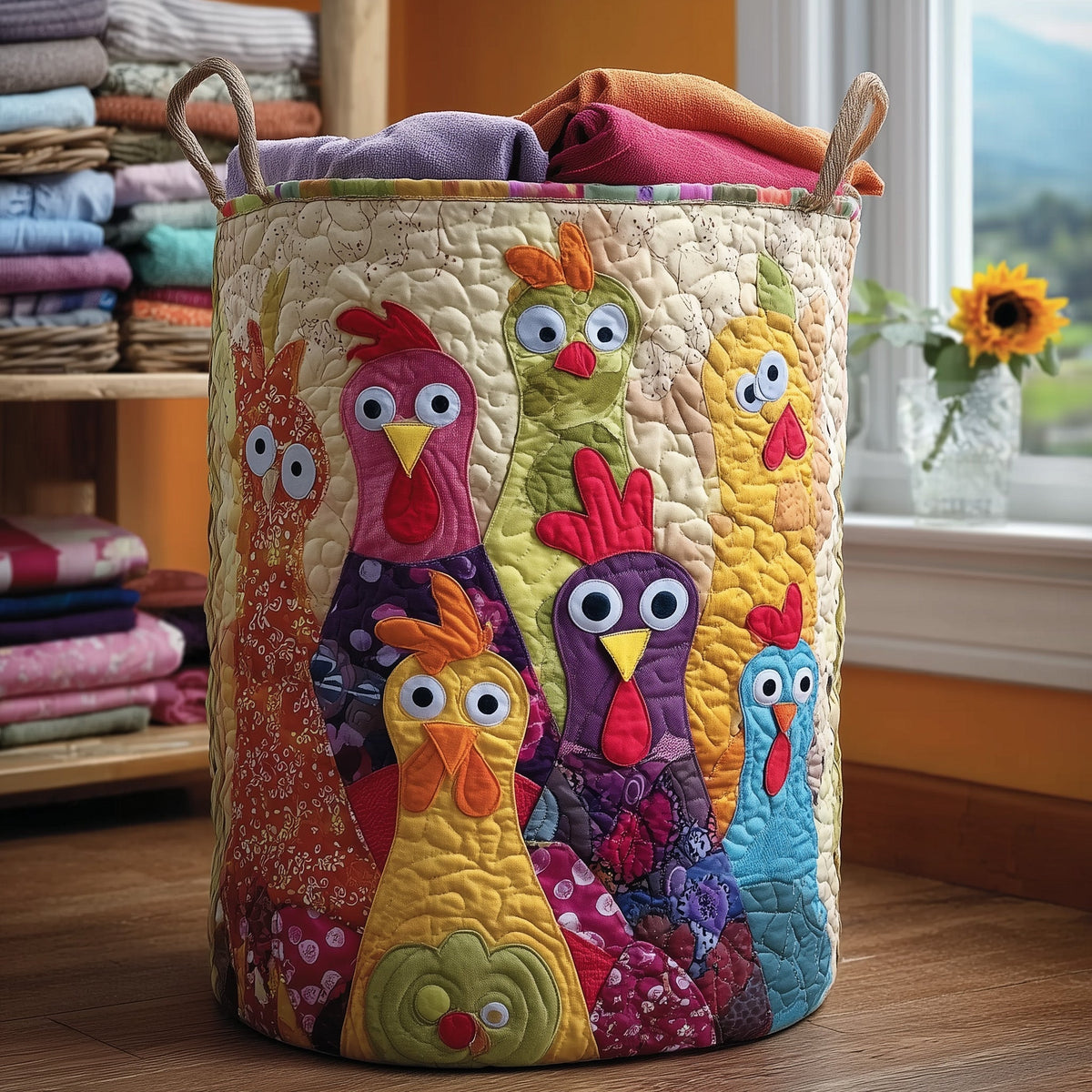 Chicken Patchwork Quilted Laundry Basket Chicken Lover Clothes Hamper Presents For New Home