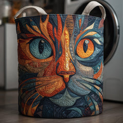 Feline Face Quilted Laundry Basket Cat Lover Laundry Bin Home Decor Gift Ideas