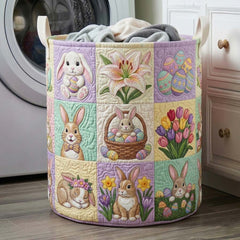 Easter Bunny Garden Quilted Laundry Basket Bunny Lover Hamper Unique Decor Gift