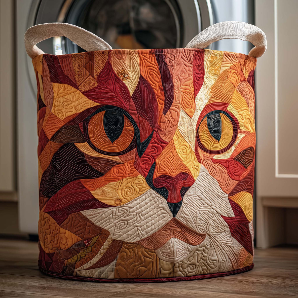 Feline Face Quilted Laundry Basket Cat Lover Laundry Bin Special Home Decor Gift For Mom