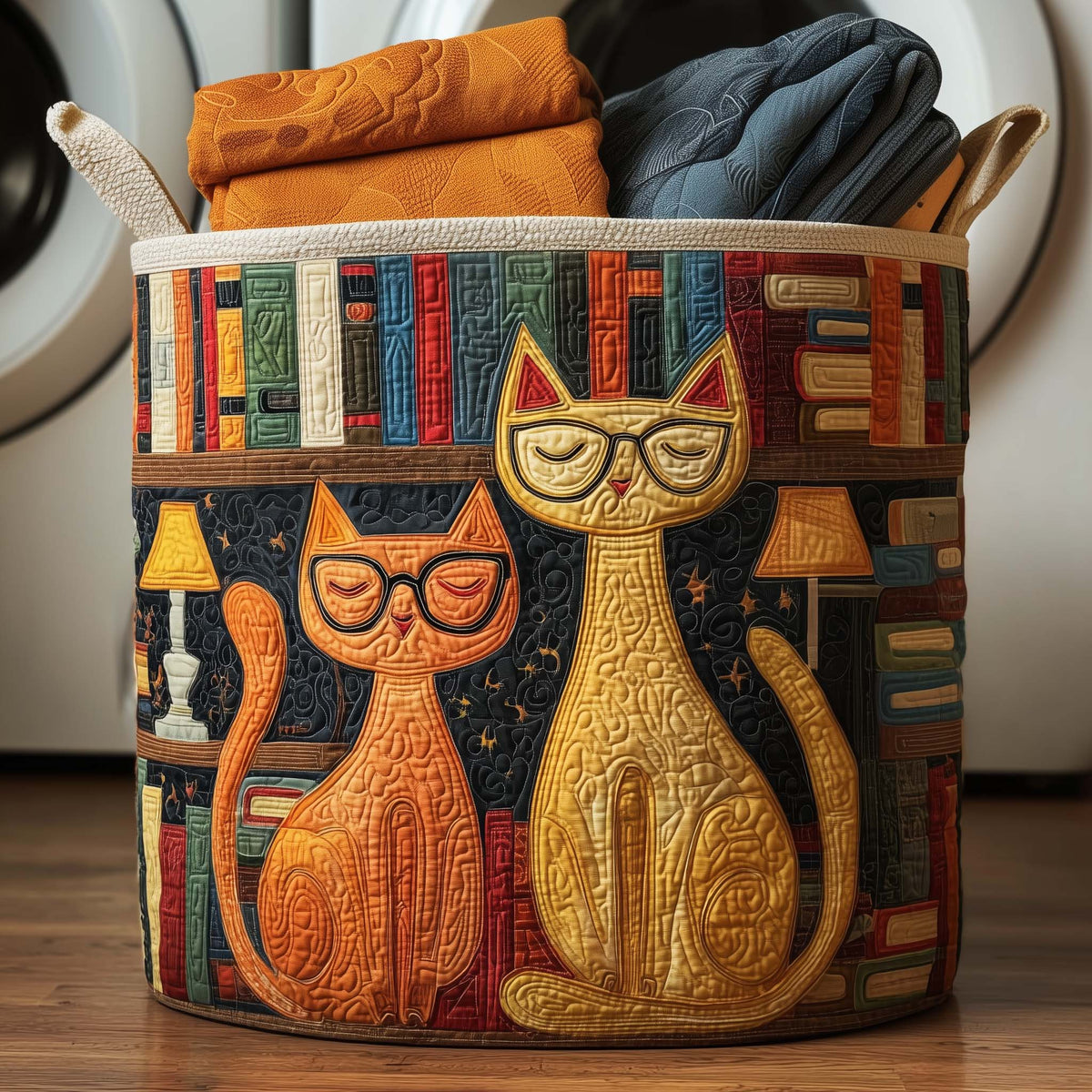 Bookish Cat Corner Quilted Laundry Basket Cat Lover Laundry Hamper Present For Mom Home Decor