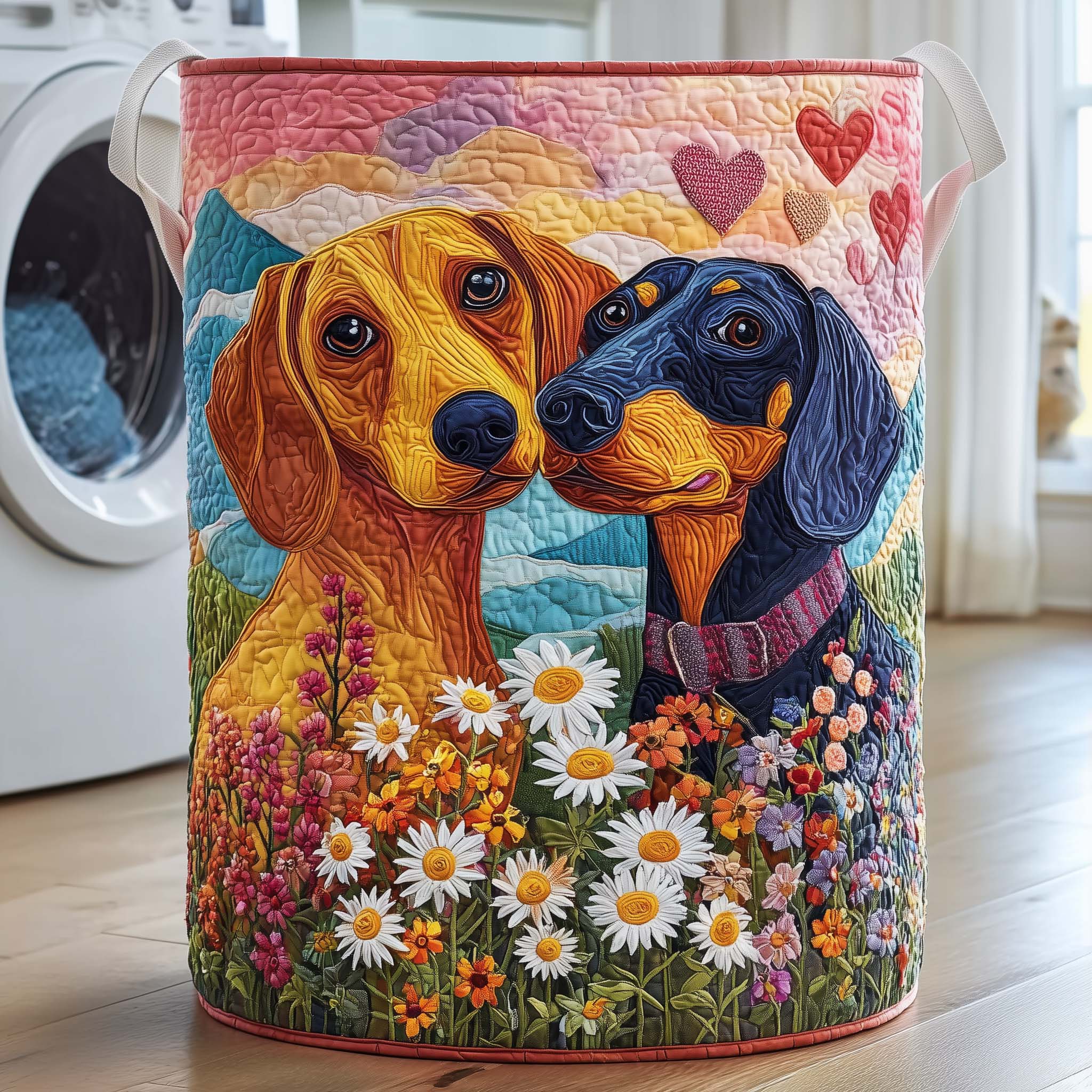 Dachshund Meadow Quilted Laundry Basket Dachshund Lover Clothes Hamper Home Decor Gifts For Her