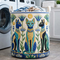 Egyptian Cat Quilted Laundry Basket Cat Lover Hamper Gift For Her Room Decor