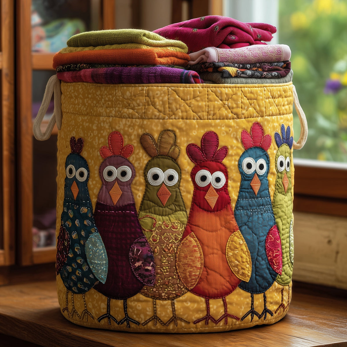 Crazy Chickens Quilted Laundry Basket Chicken Lover Clothes Hamper Trendy Room Decor