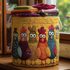 Crazy Chickens Quilted Laundry Basket Chicken Lover Clothes Hamper Trendy Room Decor