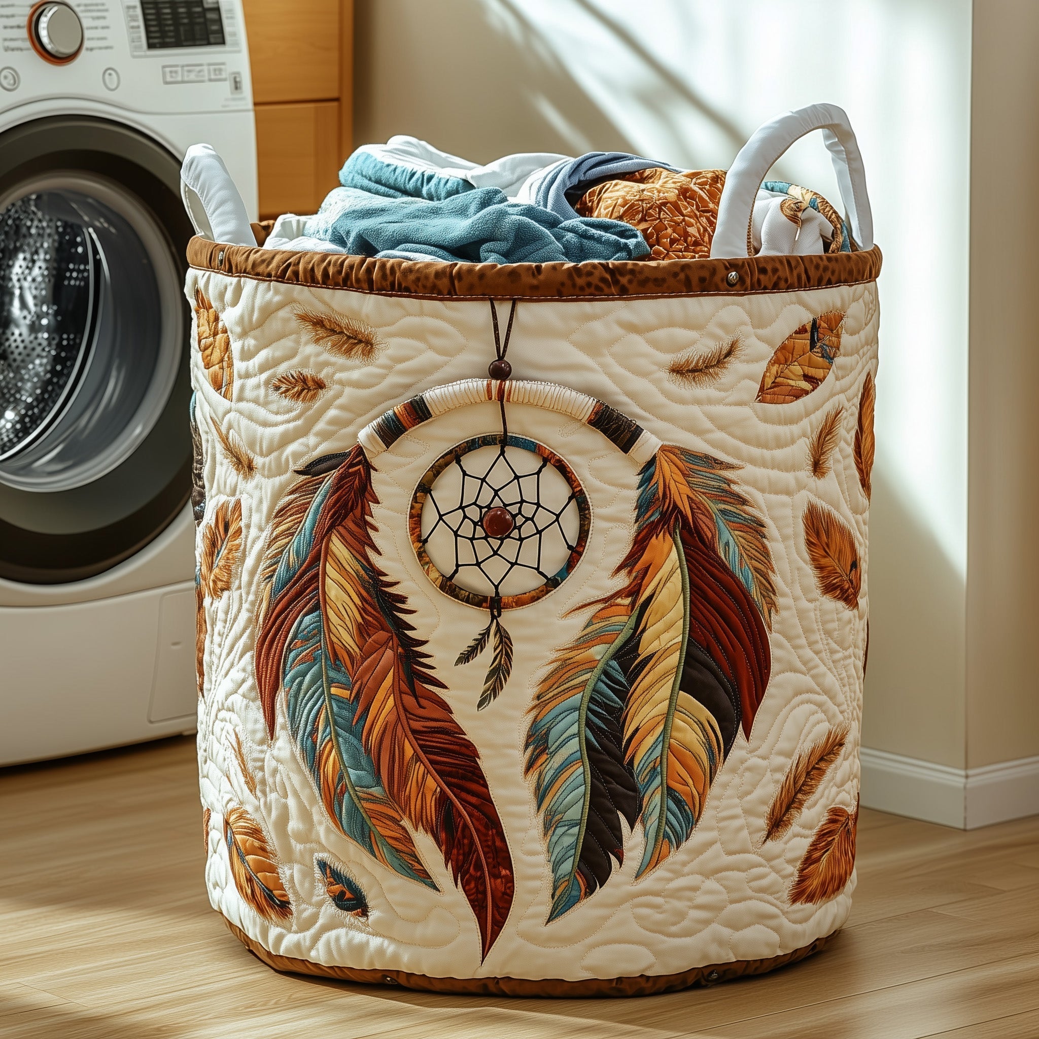 Dreamcatcher Feathers Quilted Laundry Basket Dreamcatcher Feathers Hamper Gift For Room Decor