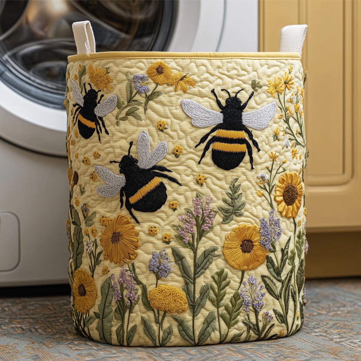 Bumblebee Garden Quilted Laundry Basket Bee Lover Laundry Hamper Gift For Home Lover