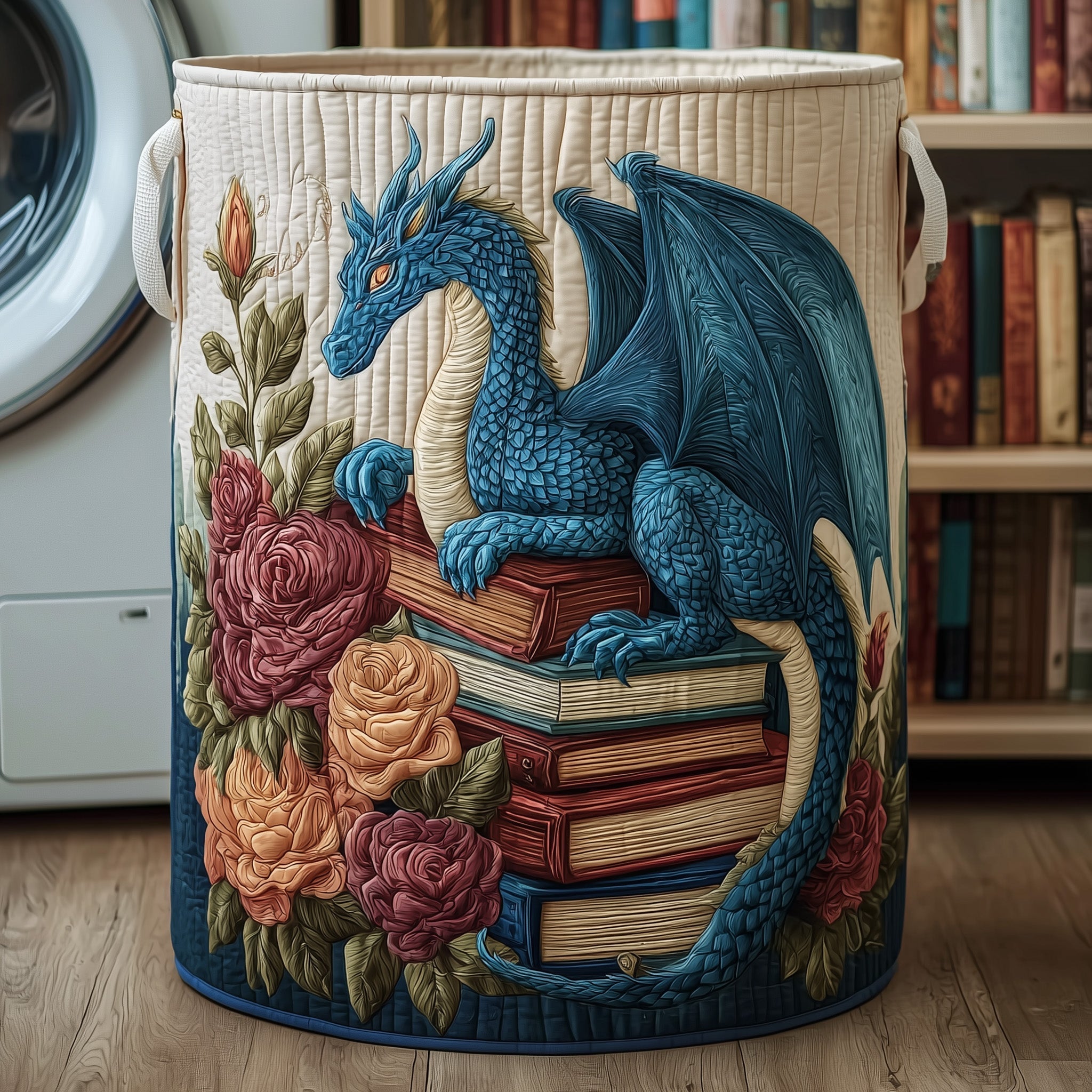 Dragon Book Garden Quilted Laundry Basket Dragon Book Lover Clothes Hamper Cozy Gift