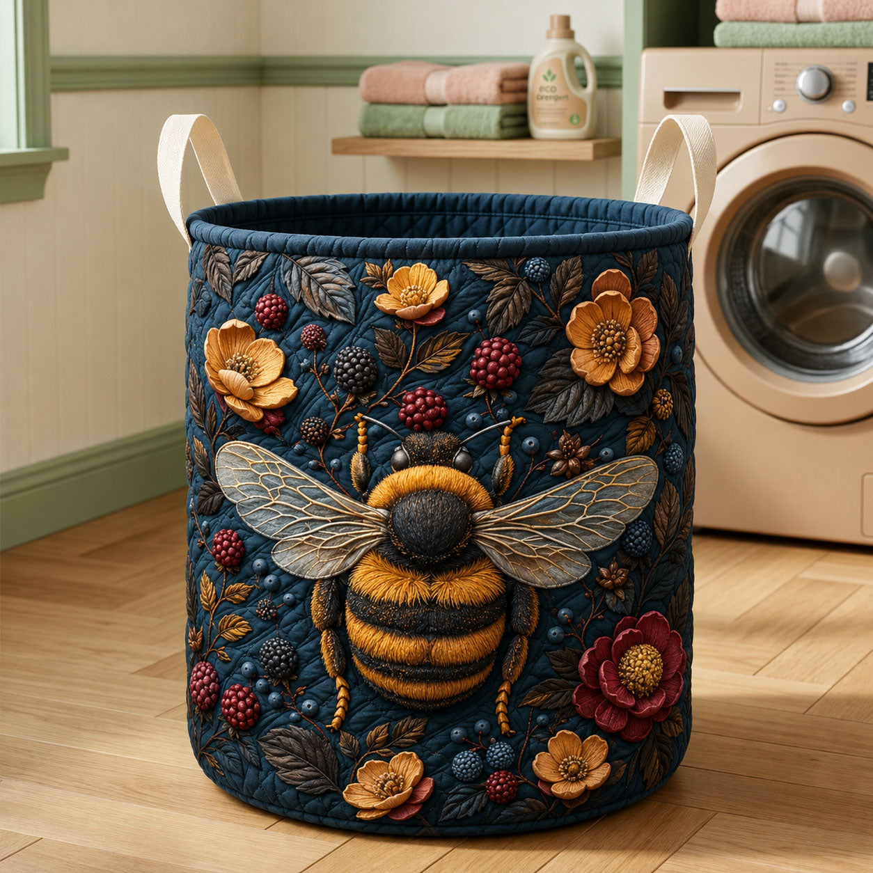 Bumblebee Garden Quilted Laundry Basket Bee Lover Hamper Cute Room Decor