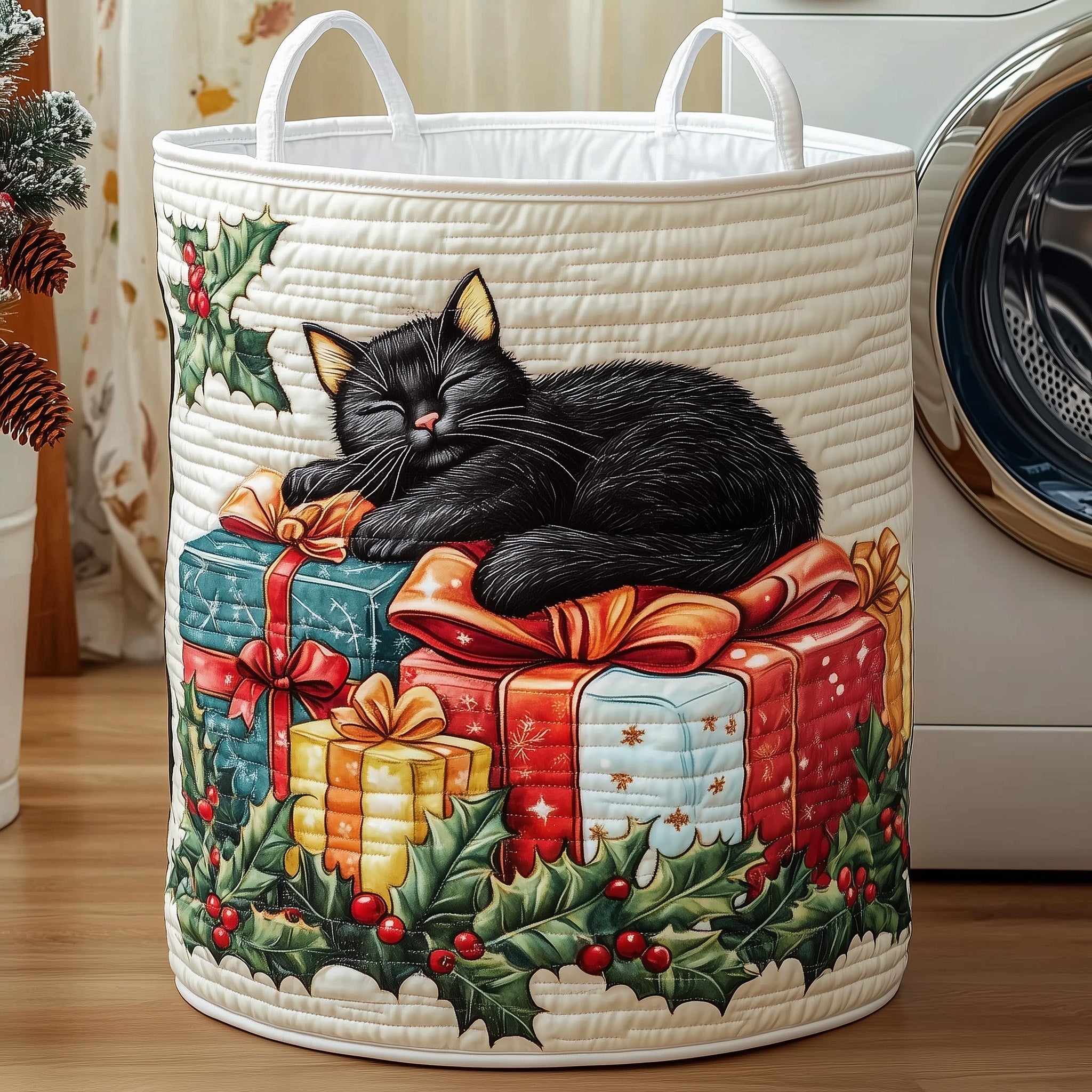 Christmas Black Cat Quilted Laundry Basket Cat Lover Clothes Hamper New Home Gift Ideas