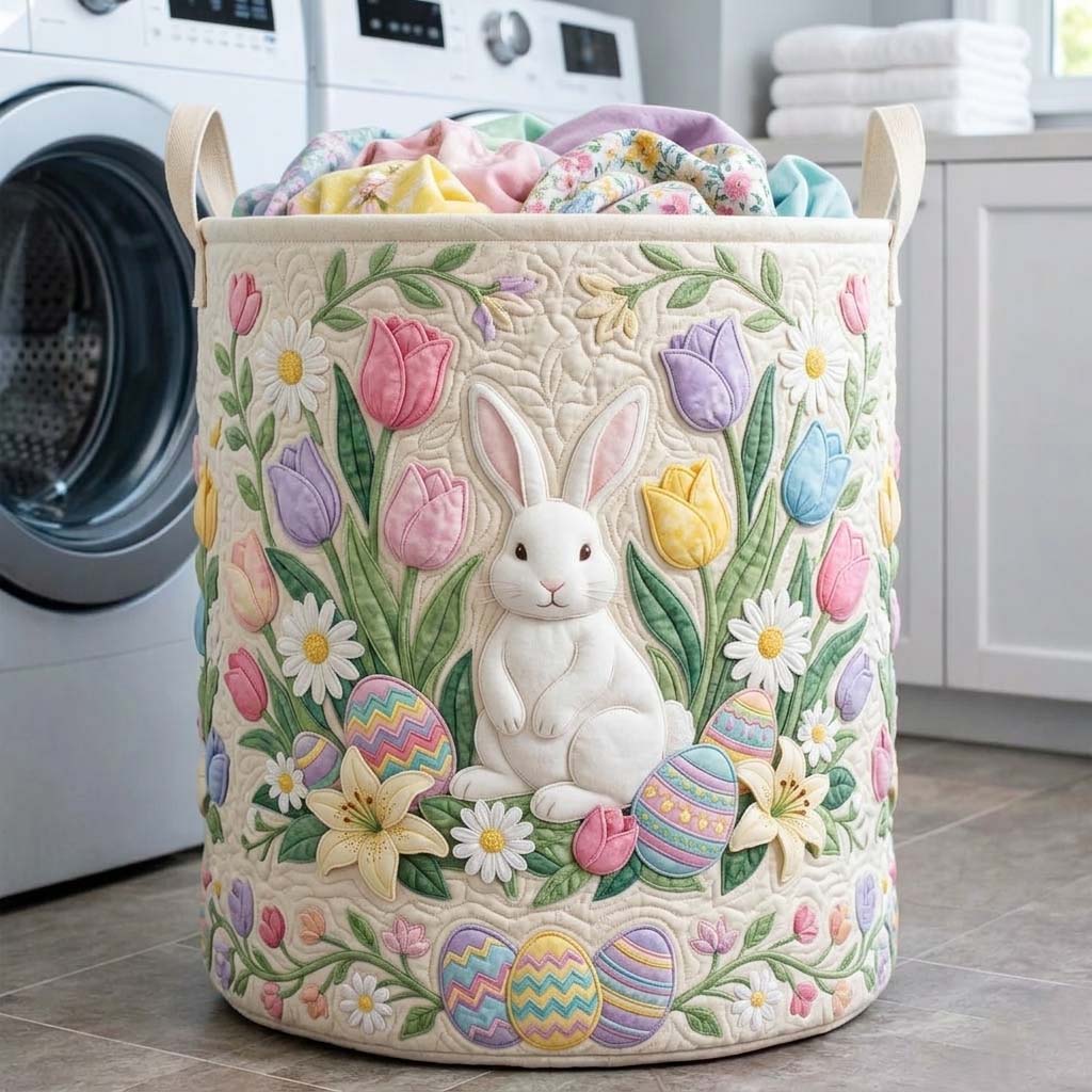 Easter Bunny Garden Quilted Laundry Basket Bunny Easter Eggs Hamper Presents For New Home
