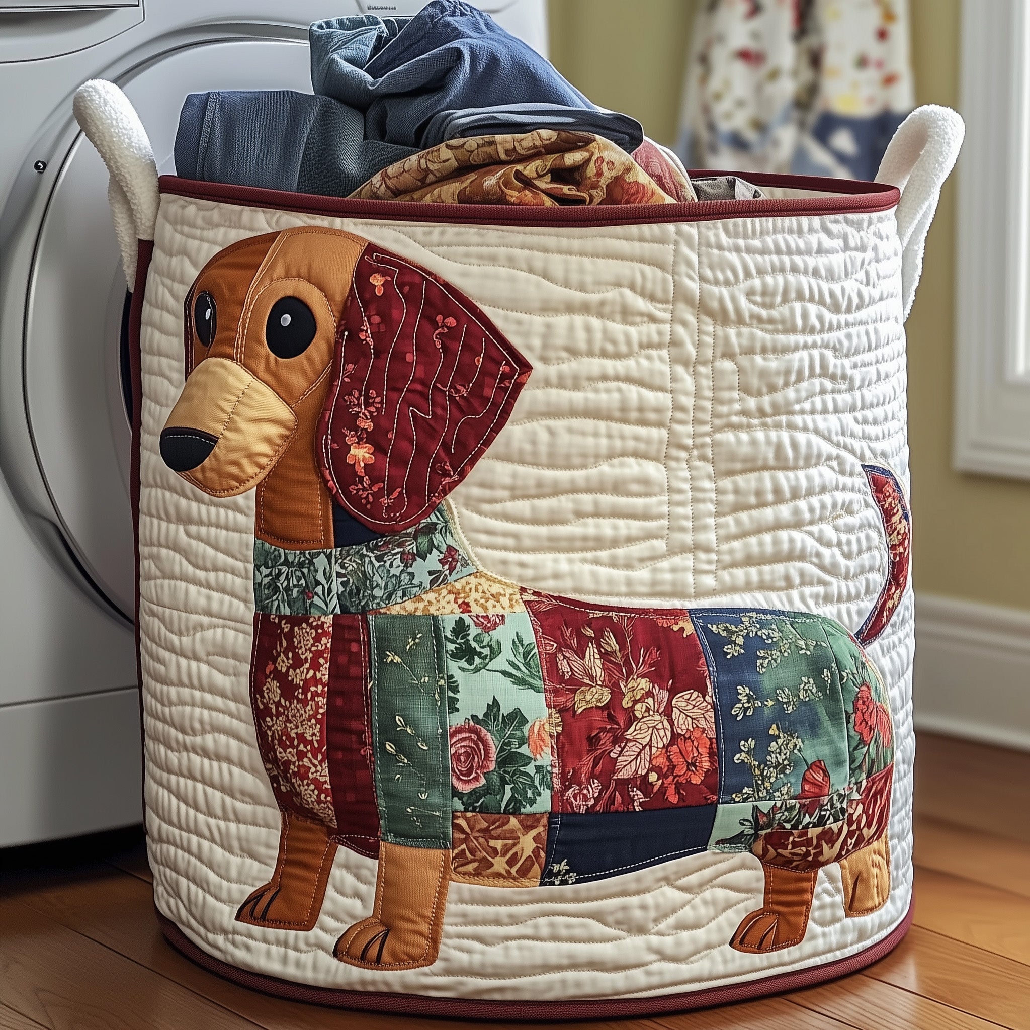 Patchwork Dachshund Quilted Laundry Basket Dachshund Lover Storage Basket House Gifts