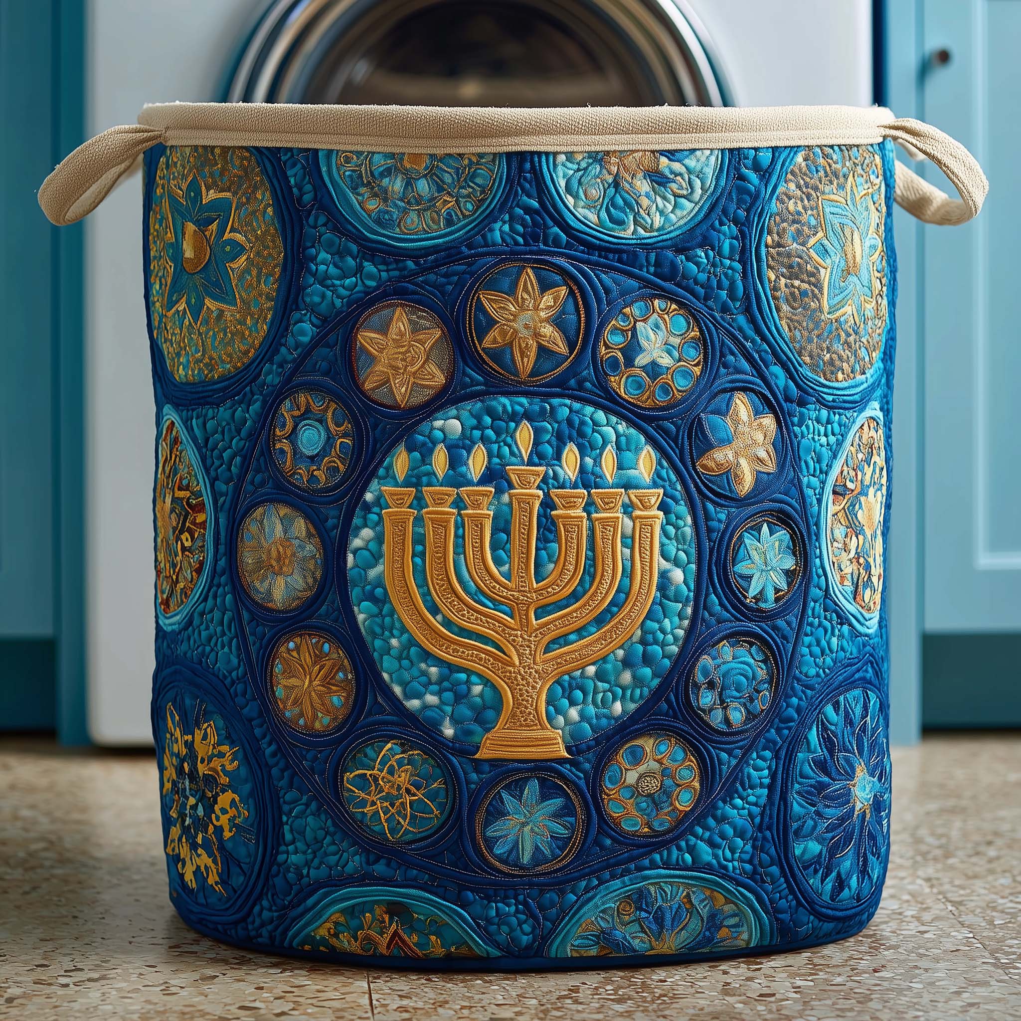 Hanukkah Menorah Quilted Laundry Basket Hanukkah Menorah Hamper Cozy Room Decor For Grandma