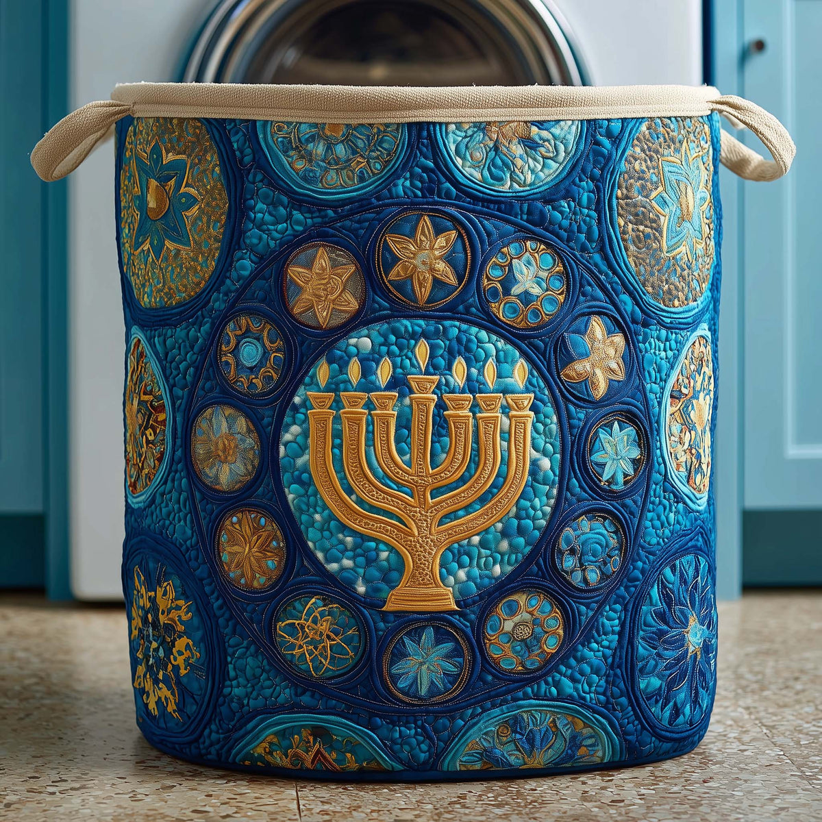 Hanukkah Menorah Quilted Laundry Basket Hanukkah Menorah Hamper Cozy Room Decor For Grandma
