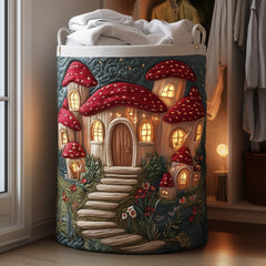 Mushroom Village Quilted Laundry Basket Mushroom Houses Laundry Bin Gift For House Lover