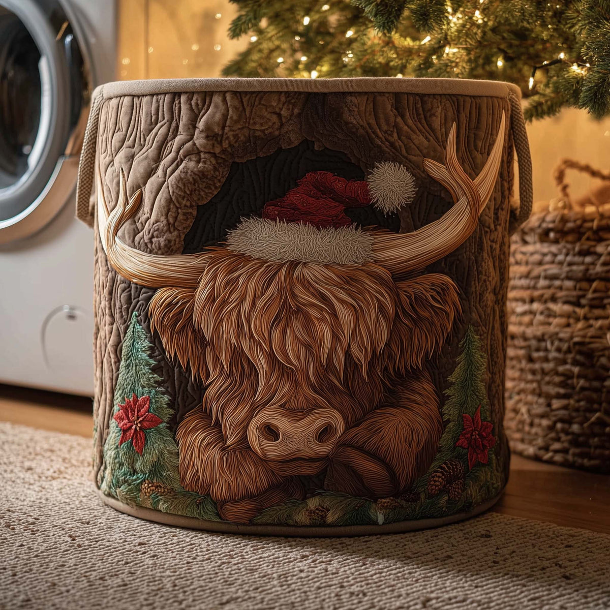 Highland Cow Christmas Quilted Laundry Basket Cow Lover Laundry Hamper Room Decor Ideas