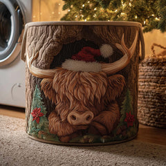Highland Cow Christmas Quilted Laundry Basket Cow Lover Laundry Hamper Room Decor Ideas
