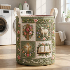 Jesus Paid It All Quilted Laundry Basket Lamb Lover Storage Basket Thoughtful Home Gifts For Mom