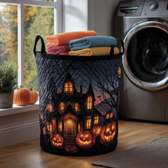 Haunted Halloween House Quilted Laundry Basket Halloween Pumpkins Laundry Bin Unique Decor Gift