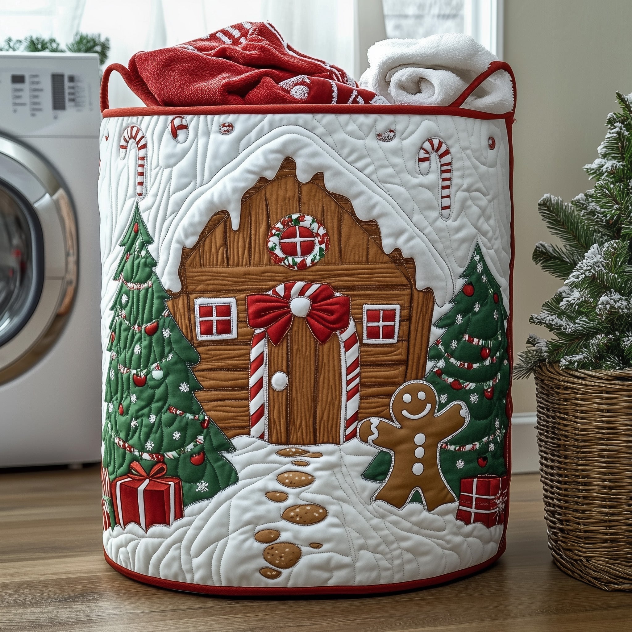 Gingerbread Christmas Quilted Laundry Basket Gingerbread House Hamper Gift For New Homeowners