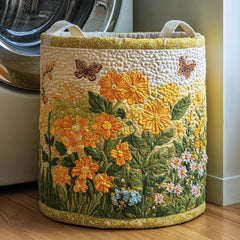 Floral Meadow Quilted Laundry Basket Butterfly Garden Storage Basket Gift For Home Lover
